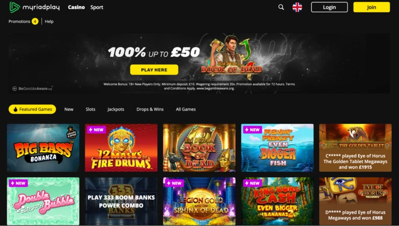 Myriad Play Homepage
